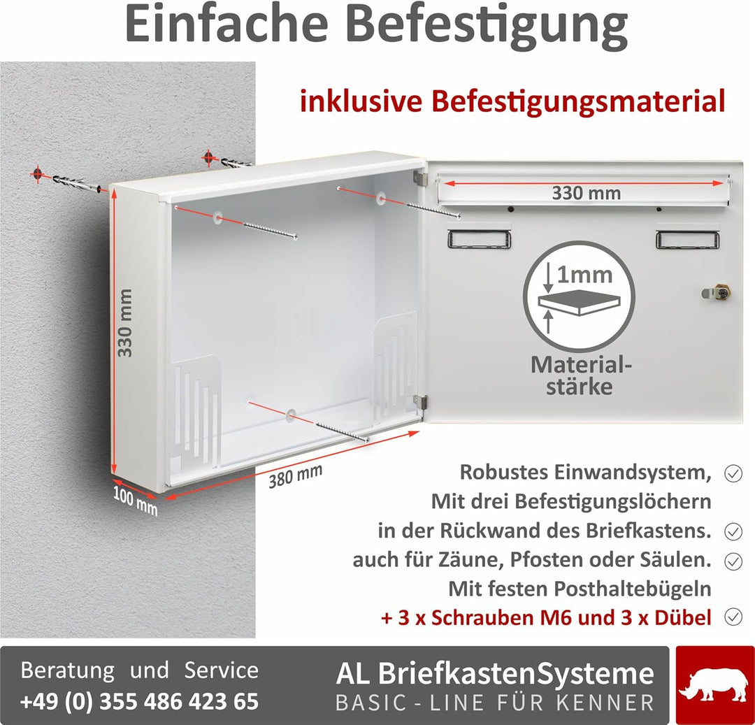 AL Briefkastensysteme Basic 3er Briefkasten RAL 9016 Verkehrs Weiss 3 Fach DIN A4 wetterfest Briefka