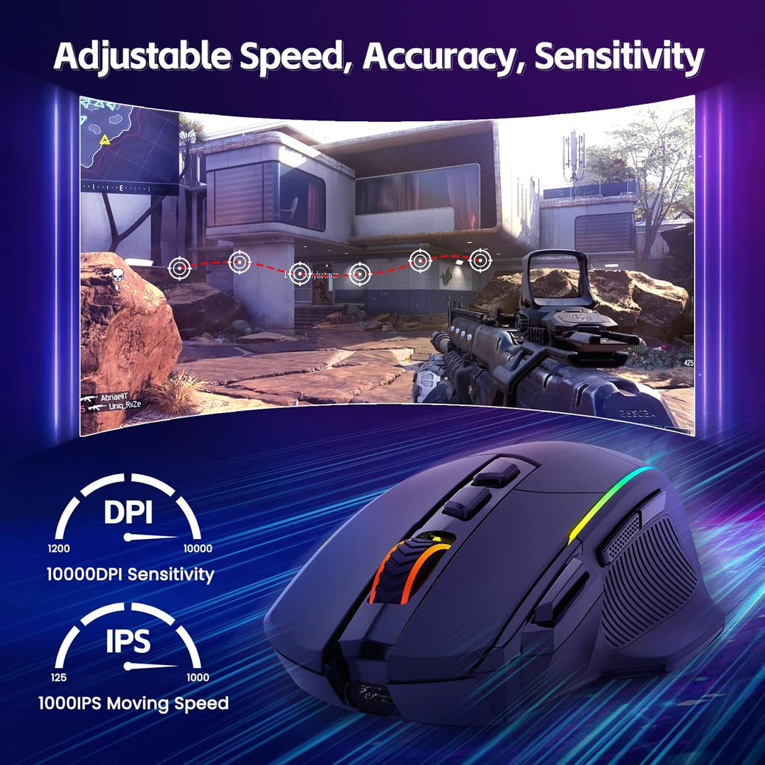 RisoPhy Gaming Maus Kabellose RGB,2.4G/USB-C/Bluetooth Maus mit 8 Programmierbare Tasten/10000DPI/7