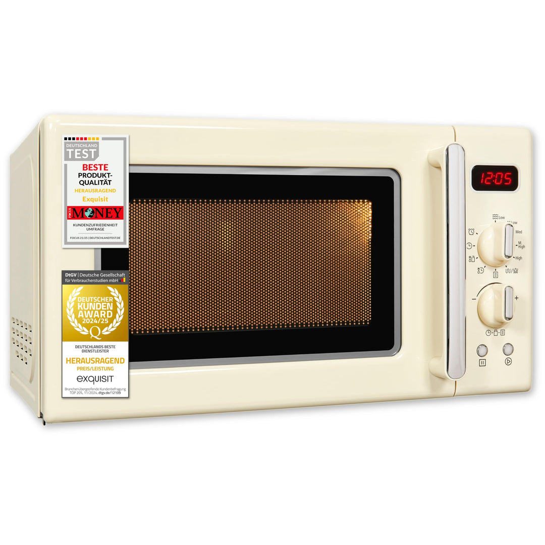 Exquisit Retro Mikrowelle RMW720-3GDIG creme | 20 Liter | 1000 Watt Grill | Digitale Anzeige | Creme