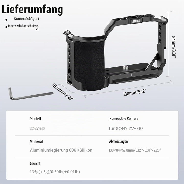 SIRUI ZV-E10 Käfig mit Silikongriff, Kamerakäfig für Sony ZV-E10 mit eingebauter Schnellwechselplatt