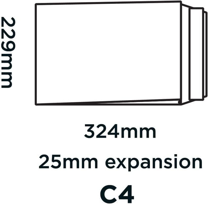 HSD C4 Versandtaschen, starkes Manila-Papier, A4, 115 g/m², 25 mm dick, erweiterbare Breite 100, 100