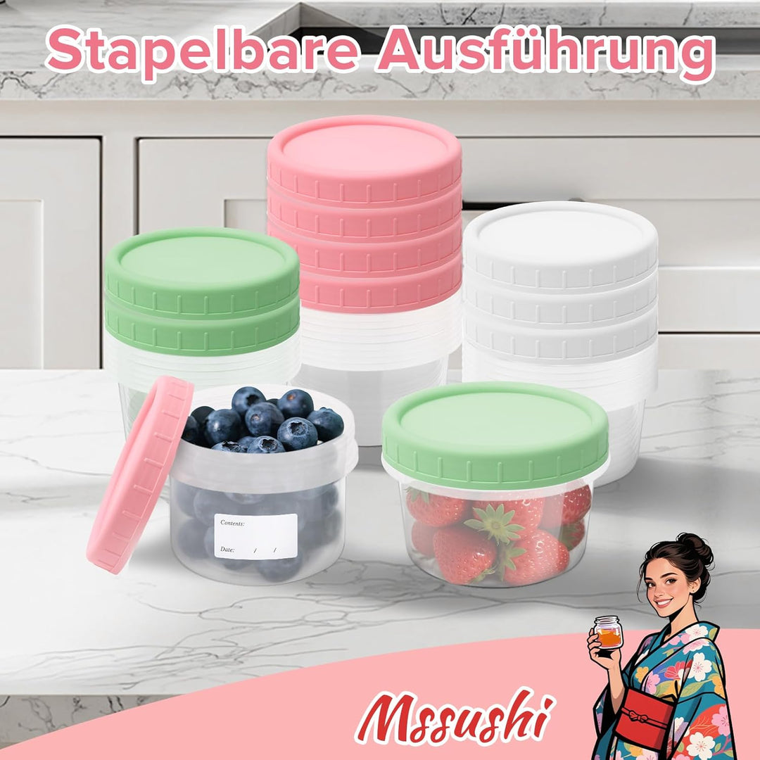 Mssushi 24 Stück 200ml Kleine Lebensmittelbehälter mit Deckeln, Wiederverwendbare Kunststoff-Deli-Kl