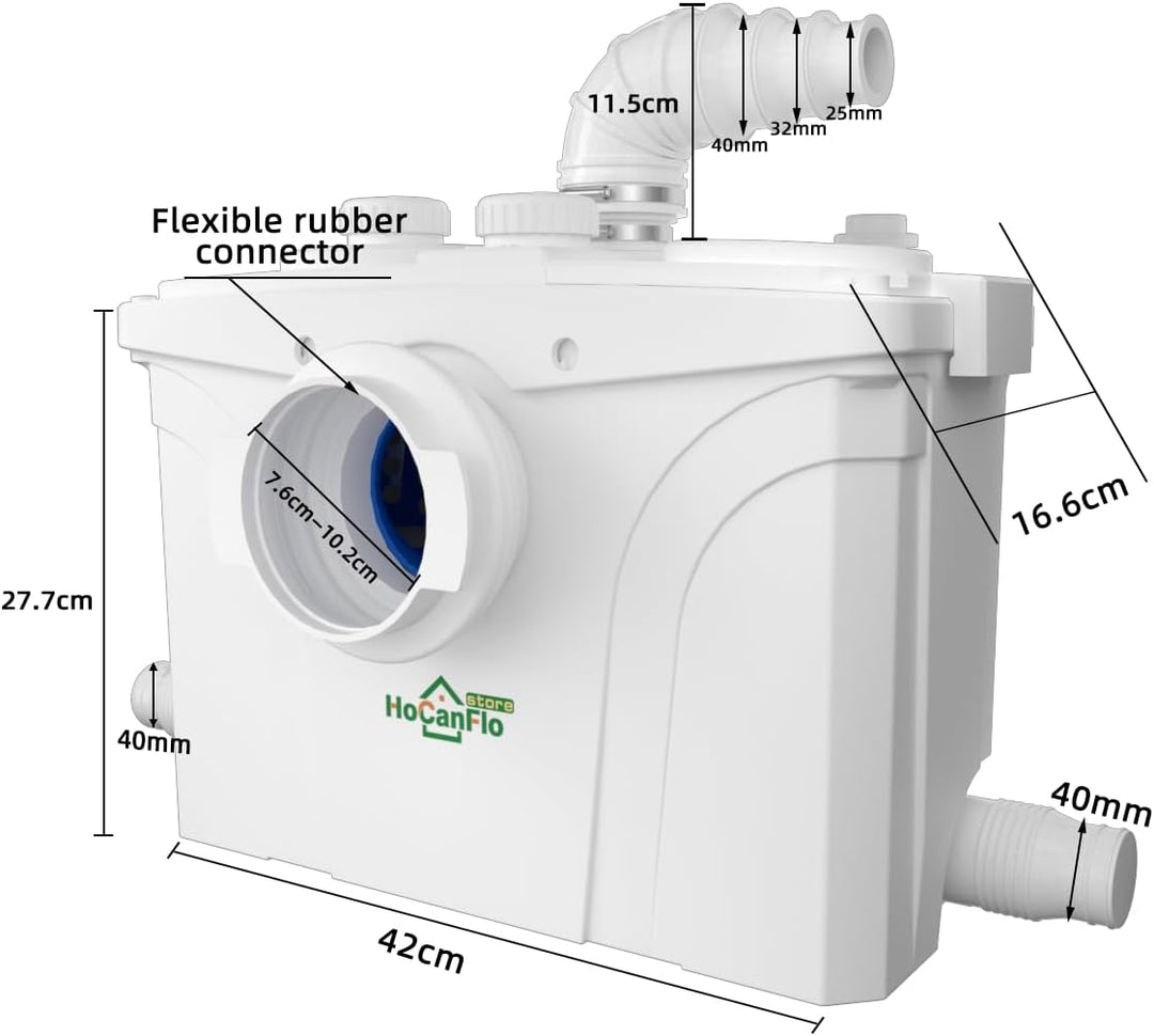 700W Schmutzwasserpumpen Hebeanlage Abwasser mit Kohlefilter und Edelstahl Klingen selbstreinigend H