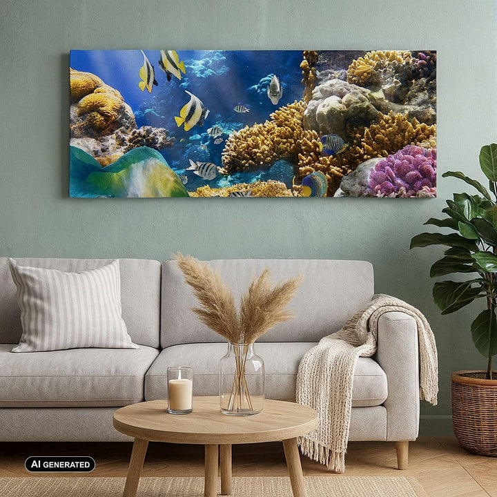 Wandbilder Dekoration Wohnzimmer Korallenriff Ozean Krabbe Fisch Panorama Bilder auf Leinwand 120x50