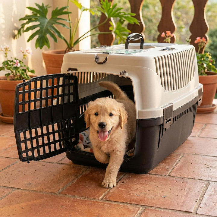 HAPPET Tiertransportbox Molly M Beige & Braun 55x36,5x33 cm – Robuste, gut belüftete Transportbox au