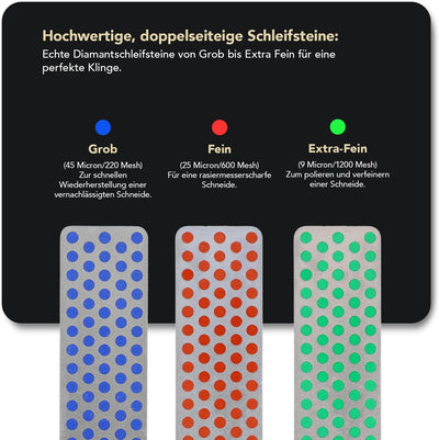 DMT AKEFC Aligner-Kit, 3 Schleifsteine mit Diamanten 10cm grob, fein, extra-fein, Führungsschiene, A