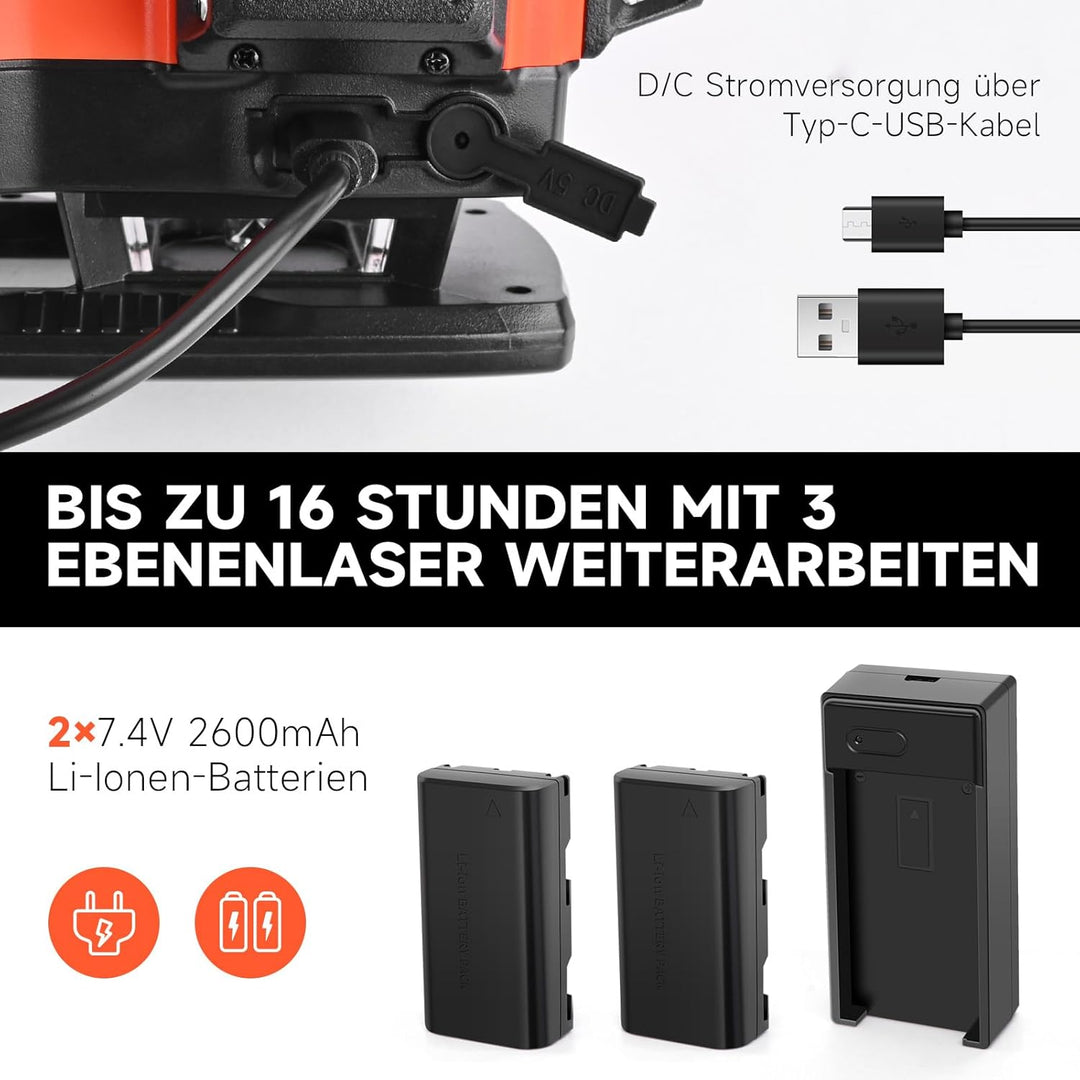 Kreuzlinienlaser grün 4×360, Laser Wasserwaage mit Typ-C-Ladeanschluss, laser nivelliergerät selbstn