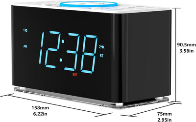 iTOMA Radiowecker, 15 Watt kabellose Ladegerät, APP-Steuerung, Bluetooth, USB-Anschluss, Dual-Alarm,