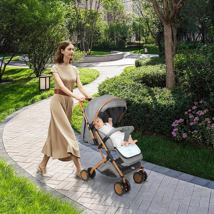 Kinderwagen mit 4 Rädern mit Sonnenschirm, Kinderwagen, sitzend und liegend, verstellbare Rückenlehn