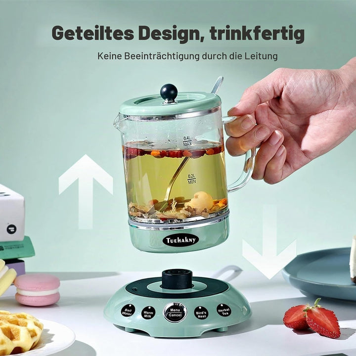 Mini Wasserkocher 400ml Glas - 4-in-1 Multifunktions Tassenwärmer mit abnehmbarer Basis (Heisswasser