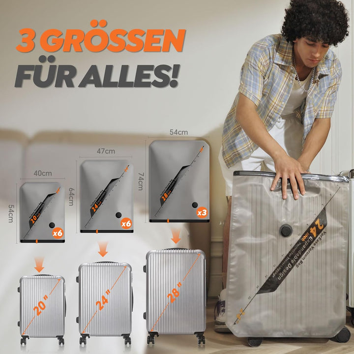 Vacbird Vakuumbeutel für Kleidung mit Kabellose Vakuumpumpe, 15 Stück (6x 40x54cm, 6x 47x64cm, 3x 54