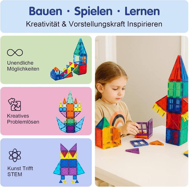 SURFOU 58 Magnetische Fliesen Kinderspielzeug STEM Magnet Montessori Spielzeug, Sensorisches Spielze