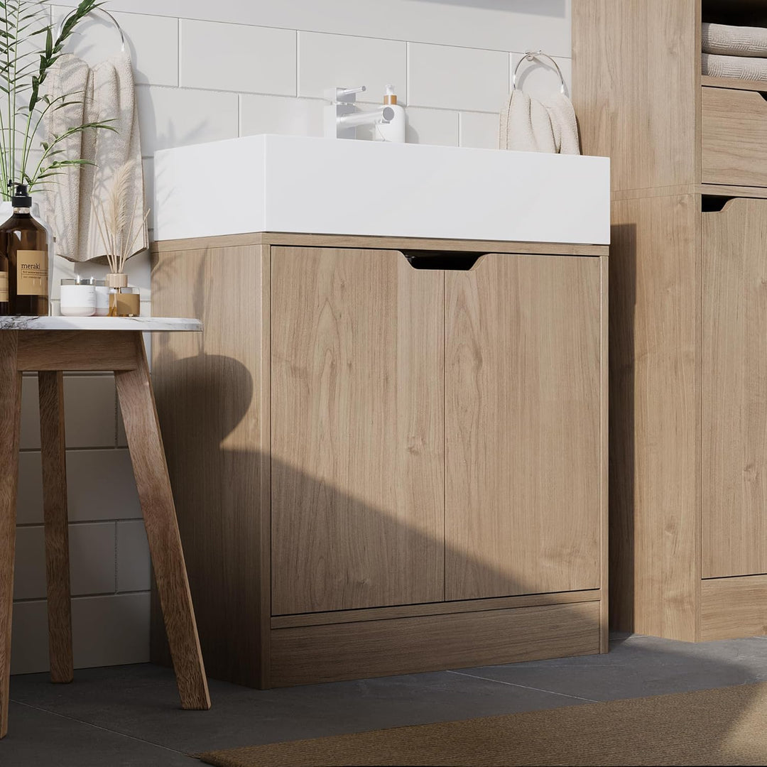 URBNLIVING Waschbeckenunterschrank für das Badezimmer, mit Standfuss, Eiche, Eiche