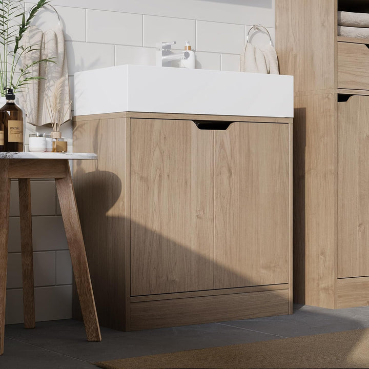 URBNLIVING Waschbeckenunterschrank für das Badezimmer, mit Standfuss, Eiche, Eiche