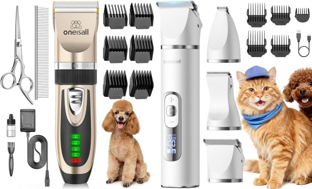 oneisall Bundle: Leise Hundeschermaschine (2000mAh, 4h Laufzeit) + 3-in-1 Profi Schermaschine für Ka