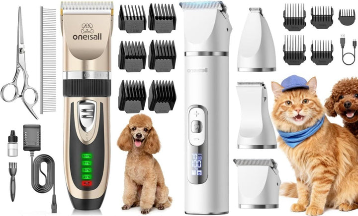 oneisall Bundle: Leise Hundeschermaschine (2000mAh, 4h Laufzeit) + 3-in-1 Profi Schermaschine für Ka