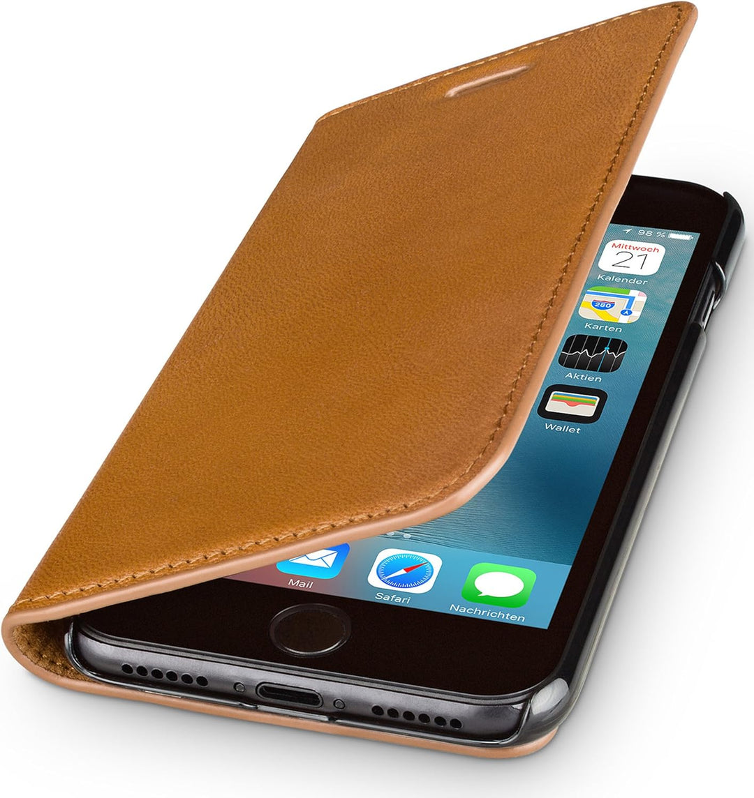 WIIUKA Echt Ledertasche - TRAVEL Nature - für Apple iPhone SE (2020), iPhone 8 und iPhone 7 - DEUTSC