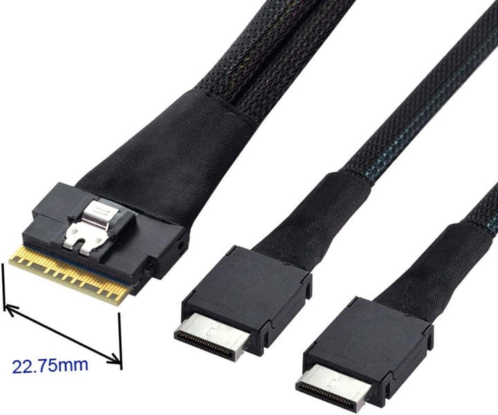 Cablecc PCI-E Ultraport Slimline SAS Slim 4.0 SFF-8654 8i 74pin to Dual Oculink SFF-8611 Cable 50cm