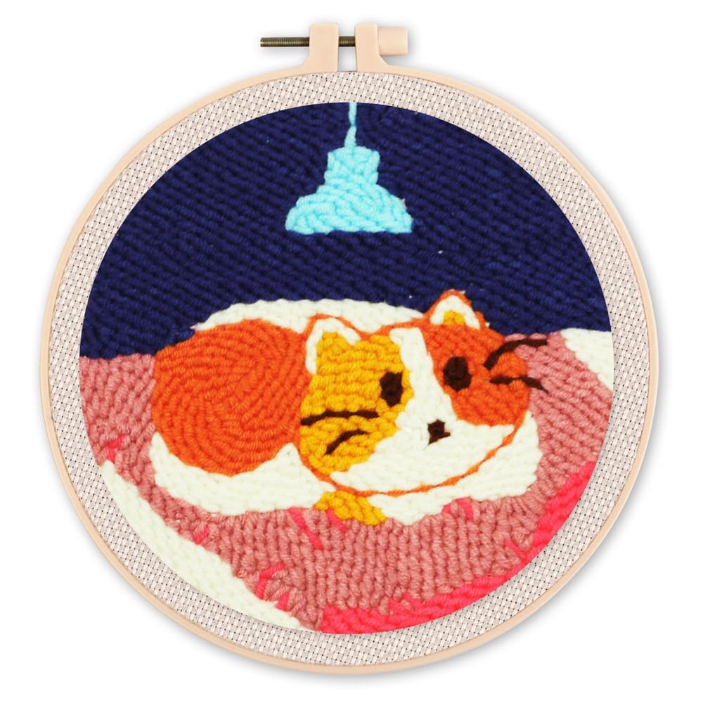 Figured'Art Punch Needle Set für Erwachsene - Stickerei, ideal für Anfänger - Eine Katze in ihrem Be