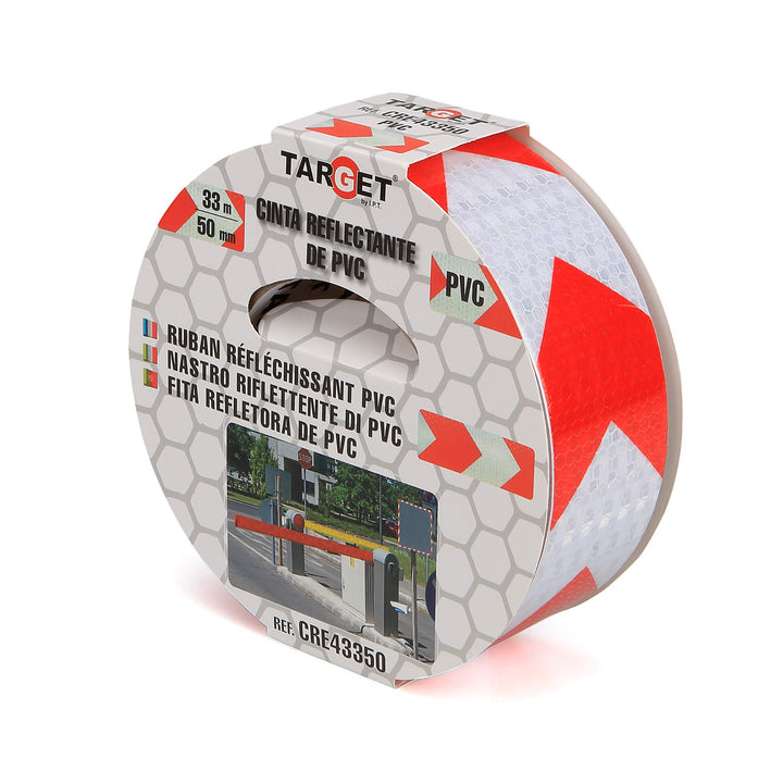 TARGET CRE43350 - Reflektierendes Klebeband - Rot und Weiss - 33 Meter x 50 Millimeter - Beschilderu