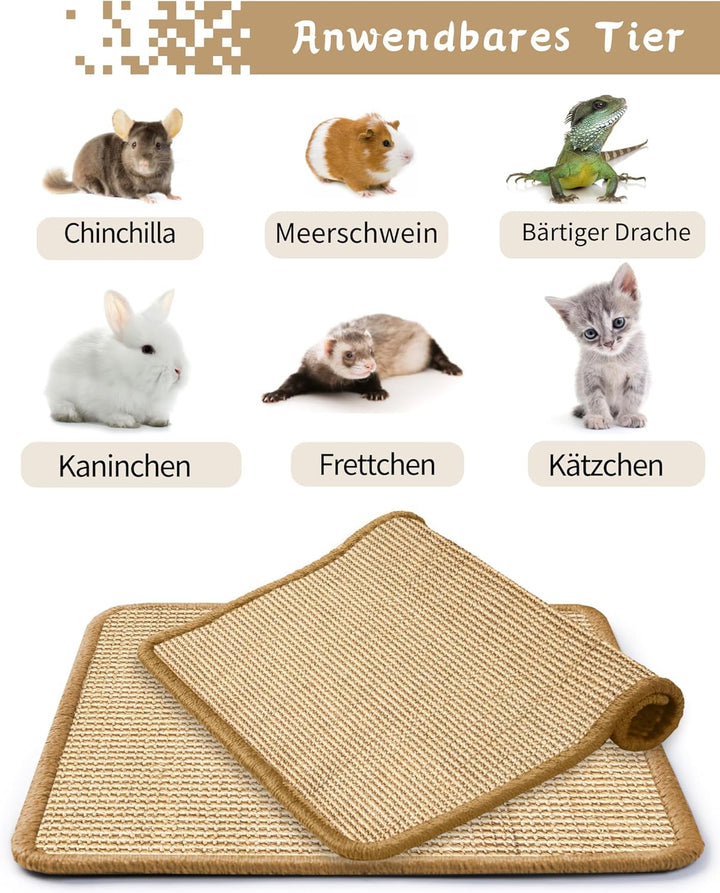 JanYoo 2 Stück Kratzmatte für Kaninchen 40x30cm, wiederverwendbar, Käfigeinlagen Meerschweinchen, Un
