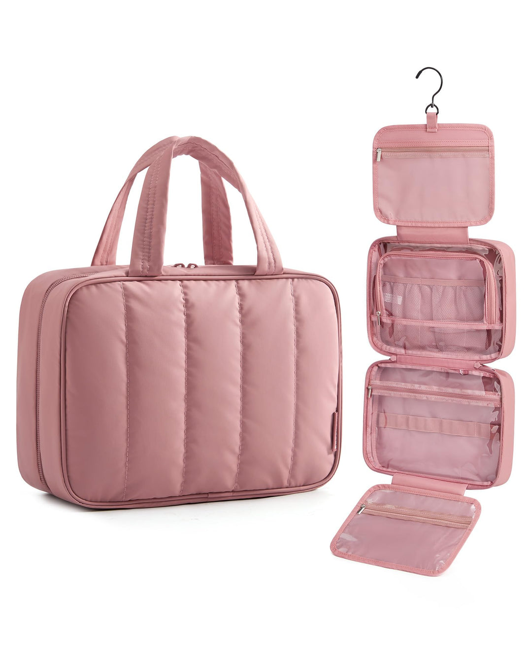 BAGSMART Puffer Kulturbeutel Kulturtasche Damen, Tragbarer Kulturtasche zum Aufhängen mit Hängehaken