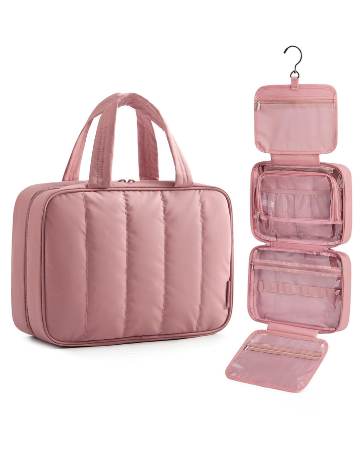 BAGSMART Puffer Kulturbeutel Kulturtasche Damen, Tragbarer Kulturtasche zum Aufhängen mit Hängehaken