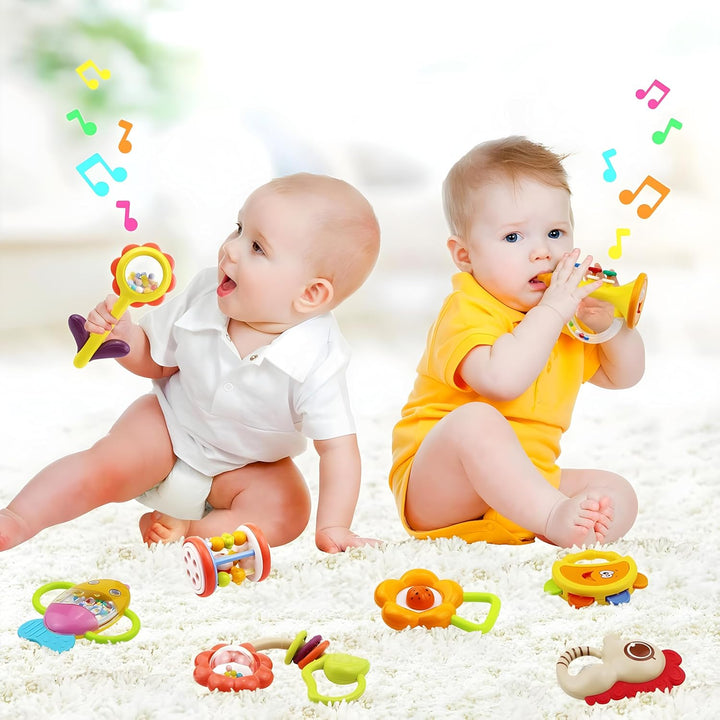 MOONTOY Baby Rassel BeissRing Set Baby Spielzeug ab 0 1 2 3 4 5 6 7 8 9 10 11 12 Monate, 12PCS Shake