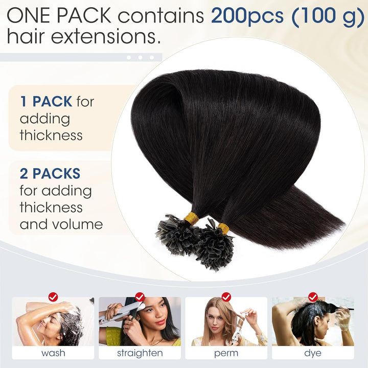 Elailite U-Tip Echthaar Bonding Extensions Keratin Haarverlängerung Haar Glatt 200 Strähnen 100g 18"