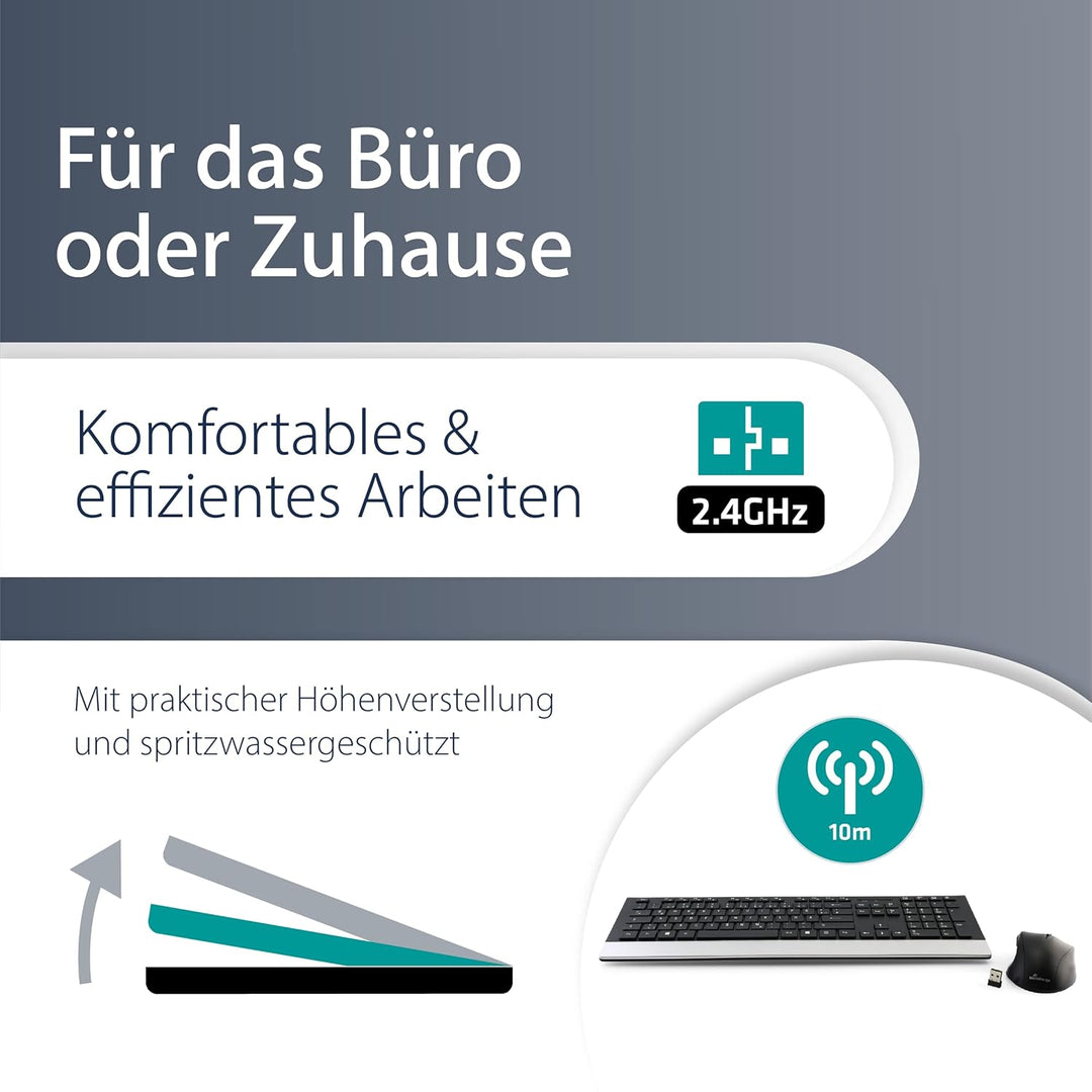 MediaRange Funk-Tastatur- und Maus-Set, Highline Serie, QWERTZ, schwarz/silber