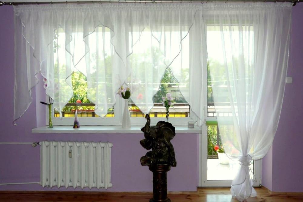 FKL DESIGN Home Deco Balkongardine Fertiggardine aus Voile Balkon Set Schöne Gardine AG18 A Modern