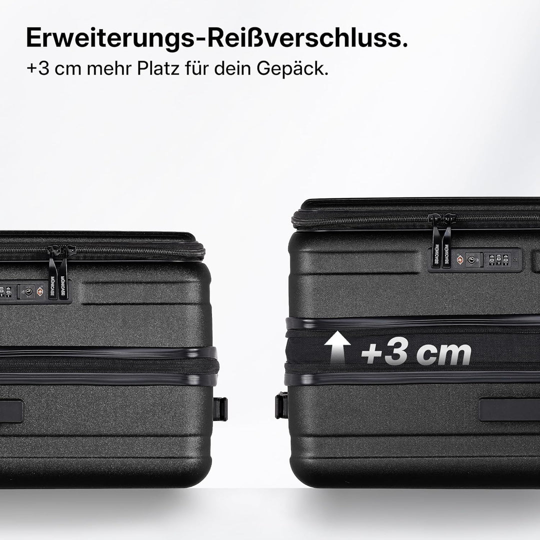 Münicase Koffer Expandierbar – Hartschalen-Trolley mit Oberseiten-Öffnung, Kompressionsgurt & extra