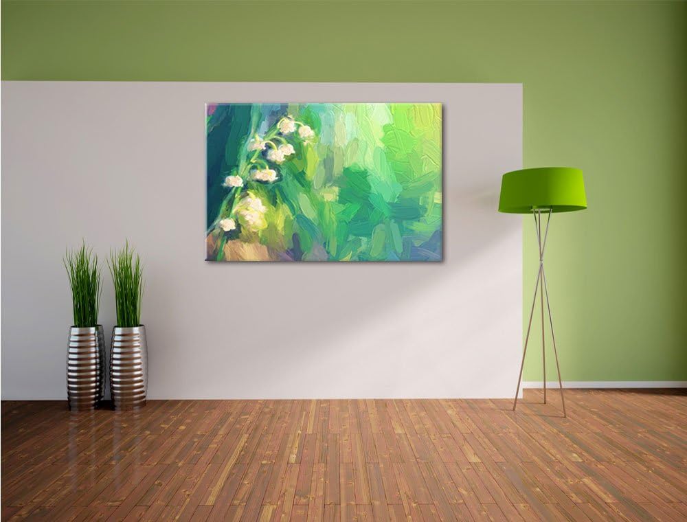 Pixxprint Blühende Maiglöckchen Kunst Pinsel Effekt, Format: 100x70 auf Leinwand, 100x70