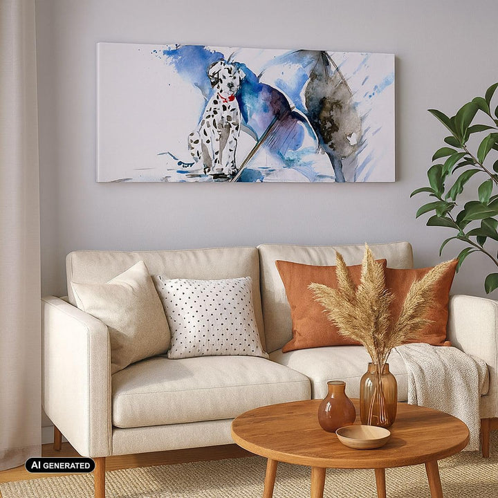 Wandbilder Dekoration Wohnzimmer Hund Regenschirm Regen Wetter Panorama Bilder auf Leinwand 120x50cm