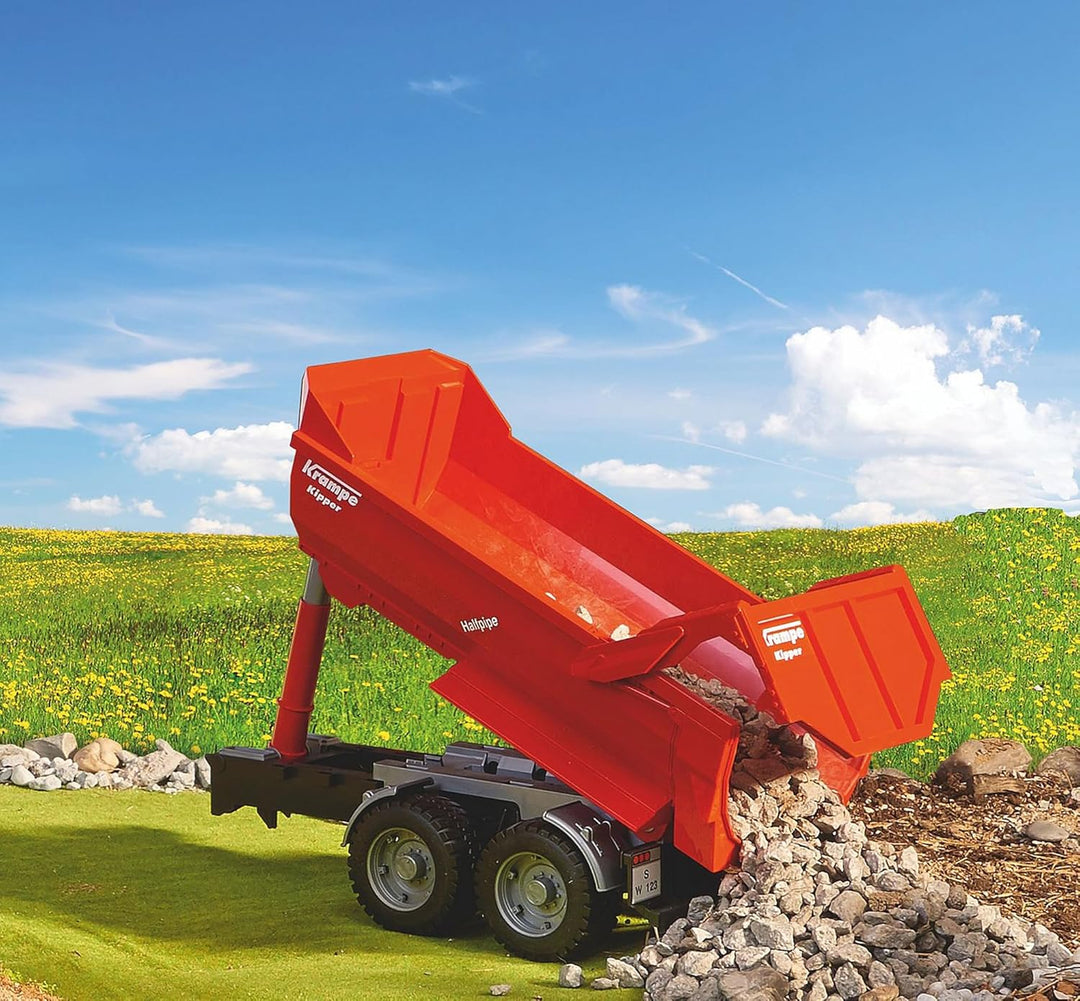 bruder 02225 - Krampe Tandem-Halfpipe-Kippanhänger - 1:16 Transportanhänger Bordwandanhänger Muldenk