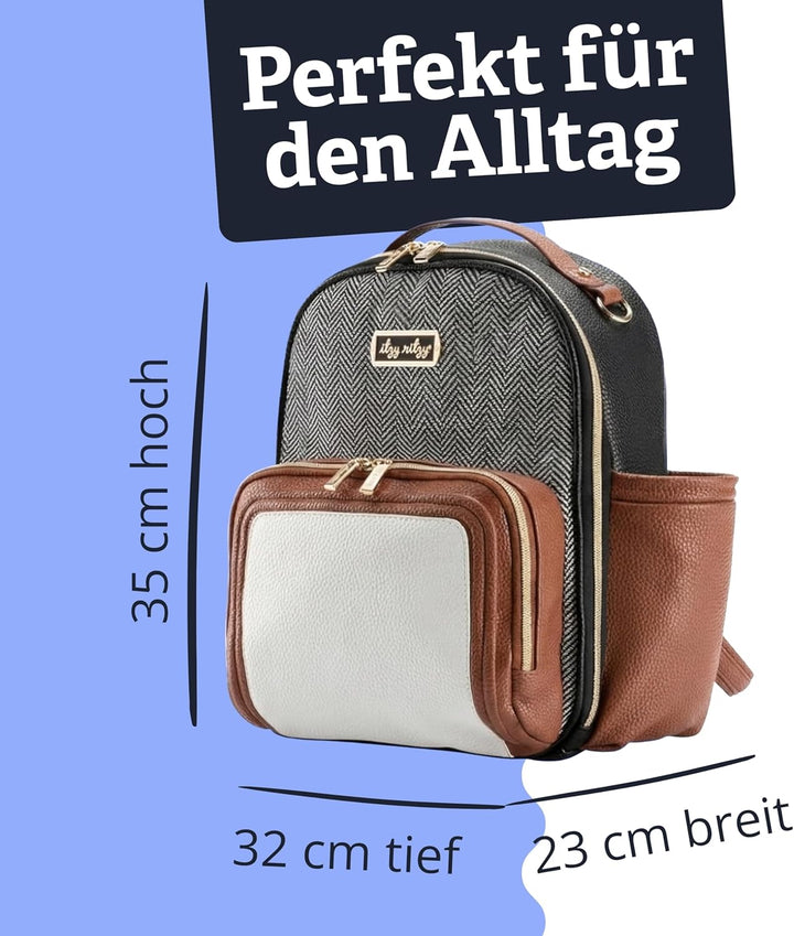 Itzy Ritzy Wickeltasche Mini Plus – Wickelrucksack klein für Mama & Papa, Baby Bag mit 10 Fächern, i