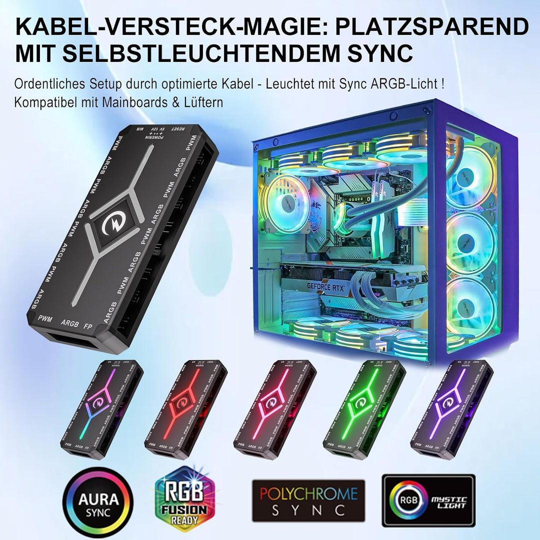 H8 ARGB Hub, 9-Port PWM-Lüftersteuerung, 5V 3-Pin ARGB, Schwarz