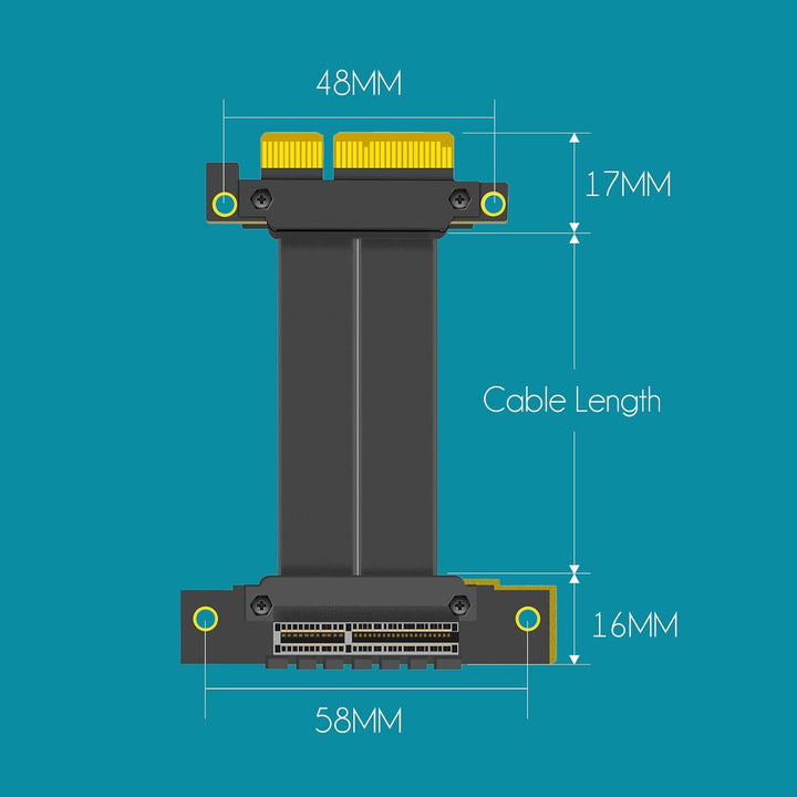 GLOTRENDS 60mm PCIe 3.0 X4 Riser Kabel für M.2, WiFi, Firewire, USB, Soundkarten, etc 60mm 0 bis 90
