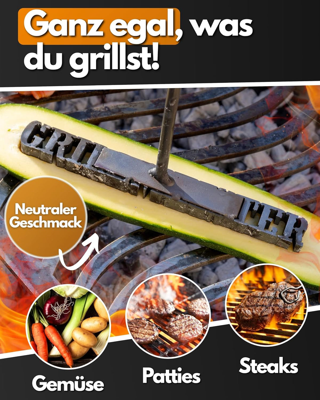 Feuerfest 123 Brennstempel mit Grillmeister-Motiv I 16,3 x 1,9 x 35 cm I Grill-Stempel aus robustem
