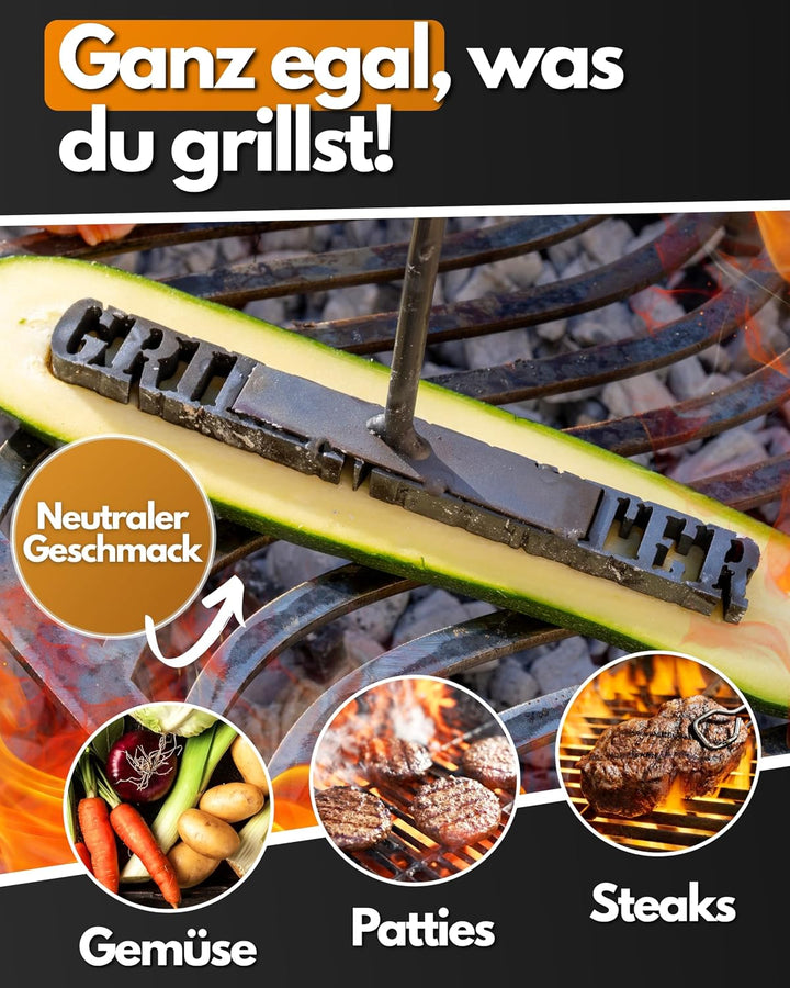 Feuerfest 123 Brennstempel mit Grillmeister-Motiv I 16,3 x 1,9 x 35 cm I Grill-Stempel aus robustem