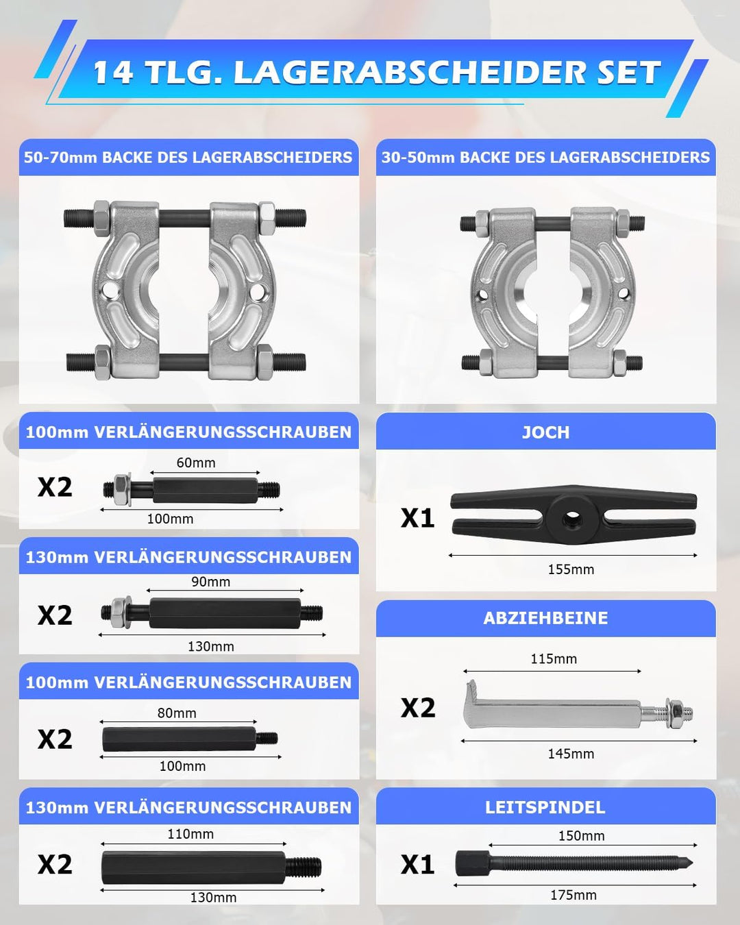DAYUAN 12 TLG Lagerabzieher Set Polradabzieher Trennmesser Satz Lager Abzieher inkl. Koffer Blau, Bl