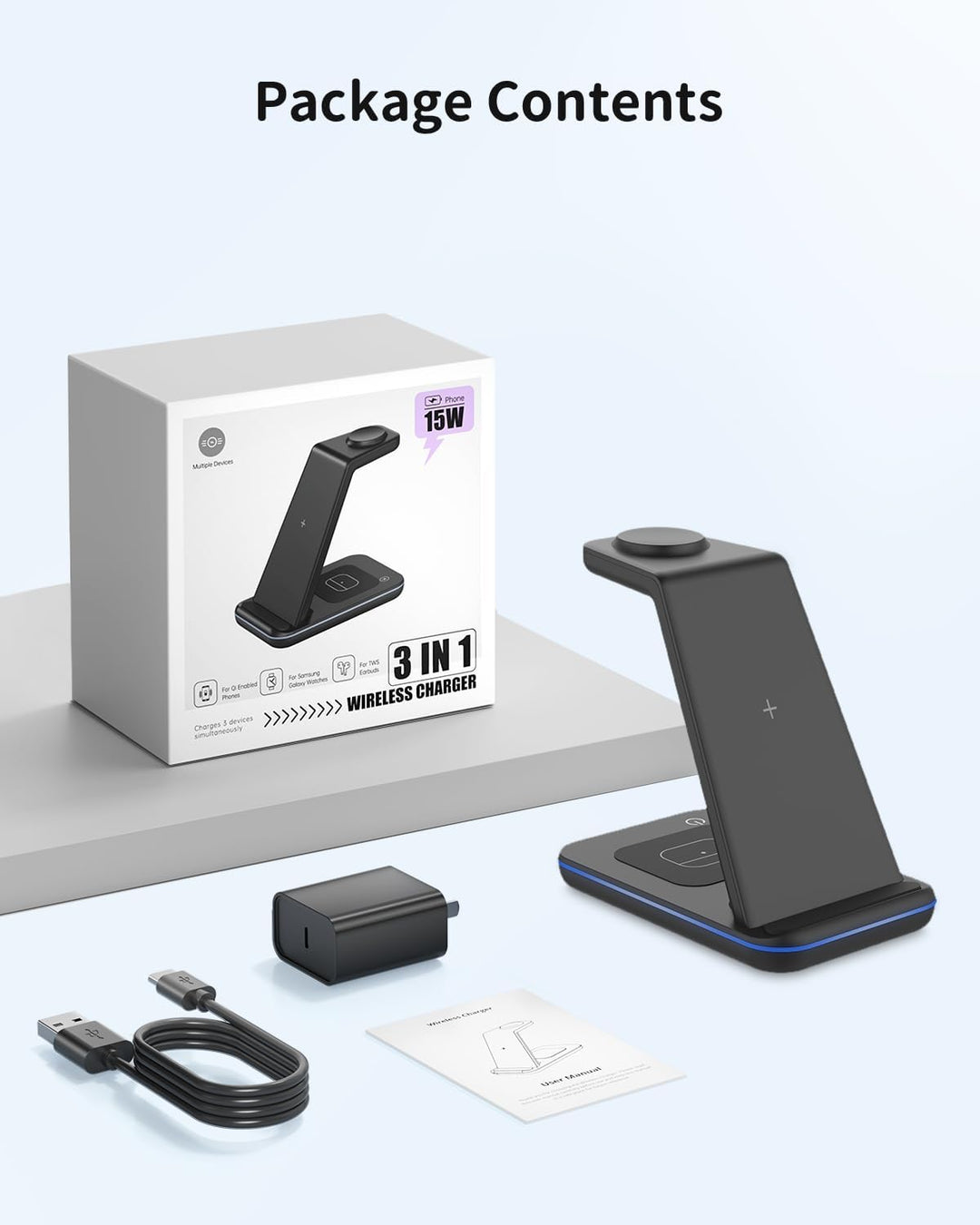 JoyGeek 3 in 1 Induktive Ladestation für Samsung, Wireless Charger für Samsung S25/S24/S23/S22/ZFlip