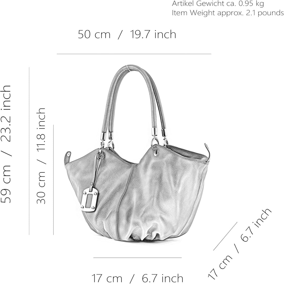 modamoda de 228 Damen Leder Schultertasche Hobo bag handmade in Italy Anthrazitgrau2021, Anthrazitgr