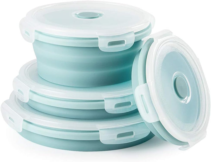 Faltbare Brotdose aus Silikon 4PCS Runde, platzsparende Frischhaltebox luftdicht & wasserdicht, geni