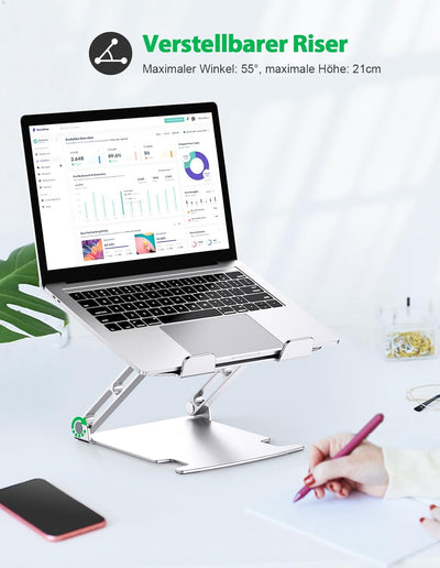 Glangeh Laptop Ständer Aluminium Robust, Belüfteter Ergonomisch Laptop Stand mit Höhenverstellbarer,