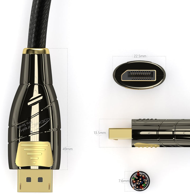 KabelDirekt – DisplayPort Kabel – 5m (4K 60Hz, Version 1.2, Stecker mit Verriegelung, Nylon Ummantel