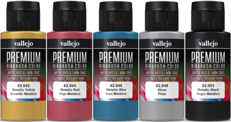 Airbrush Farben 5 x 60 ml Vallejo Premium Metallic Farben-Set Effekt Airbrushfarben