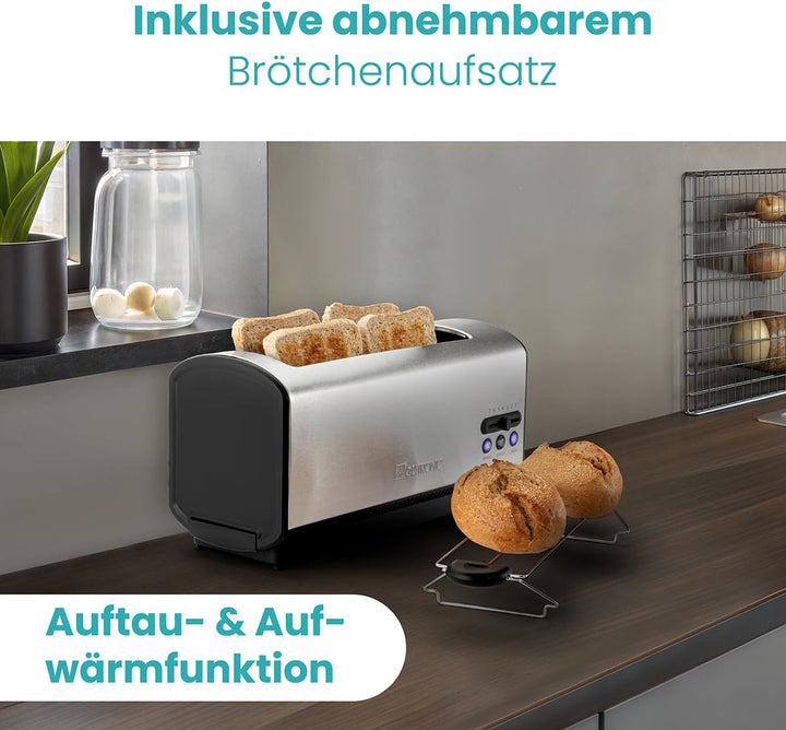 Clatronic TA 3687 4 Scheiben-Langschlitztoaster, Auftau-/Aufwärm-/Schnellstoppfunktion, Stufenlos ei