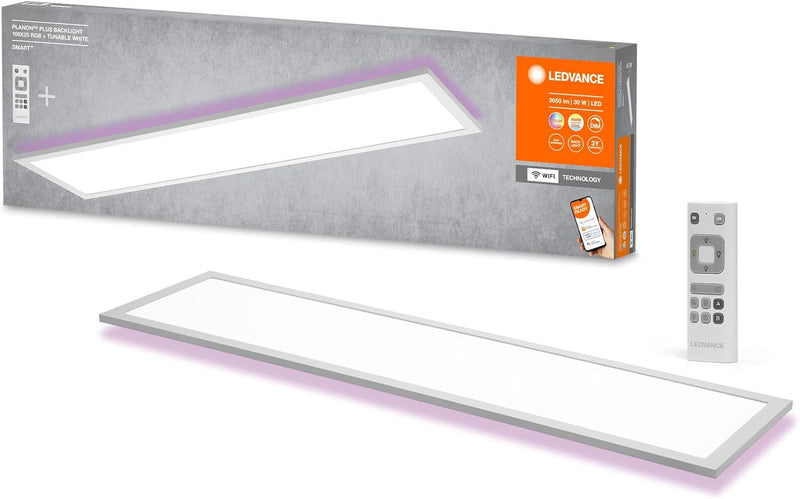 Ledvance LED WiFi Deckenleuchte weiss, 30W, 1900LM, 3000-6500K, 100x25 cm, Wandleuchte dimmbar, RGB