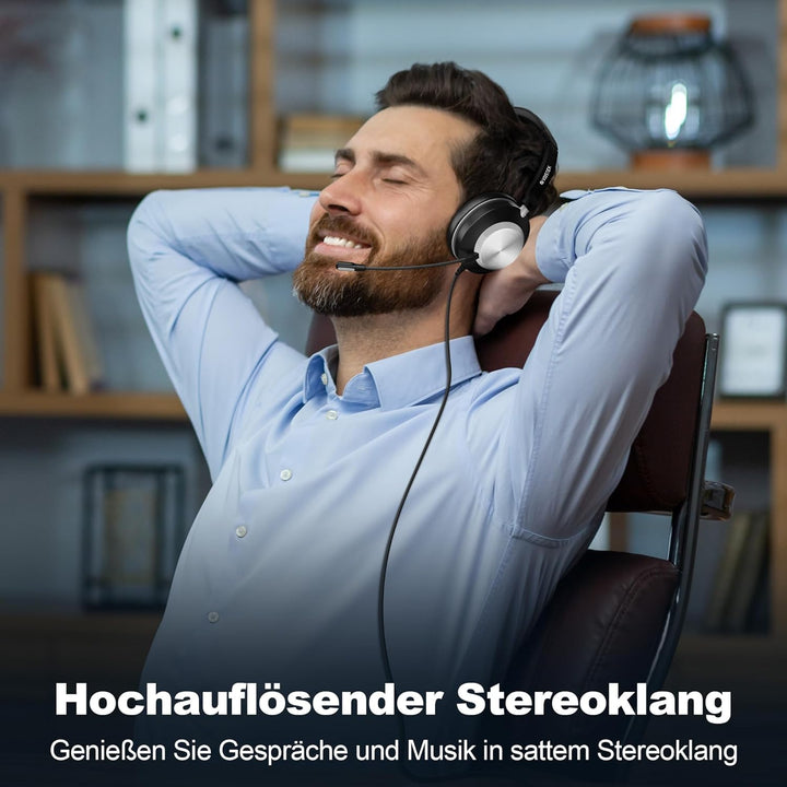 Voistek USB Headset mit Mikrofon für Laptop PC, Typ C-USB-3,5mm Jack, Wired On-Ear Kopfhörer mit Ger